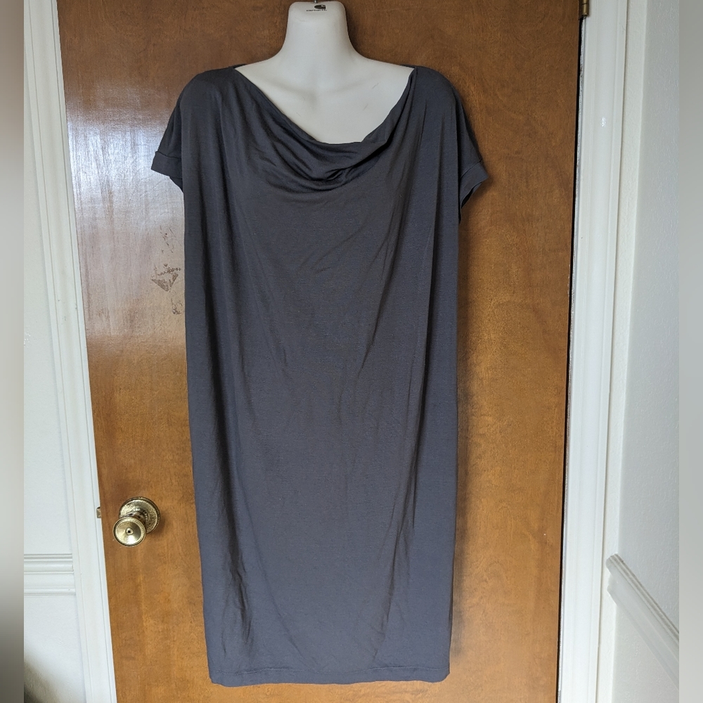 Eileen Fisher Gray Drape Neck Cap Sleeves Short Shift Dress